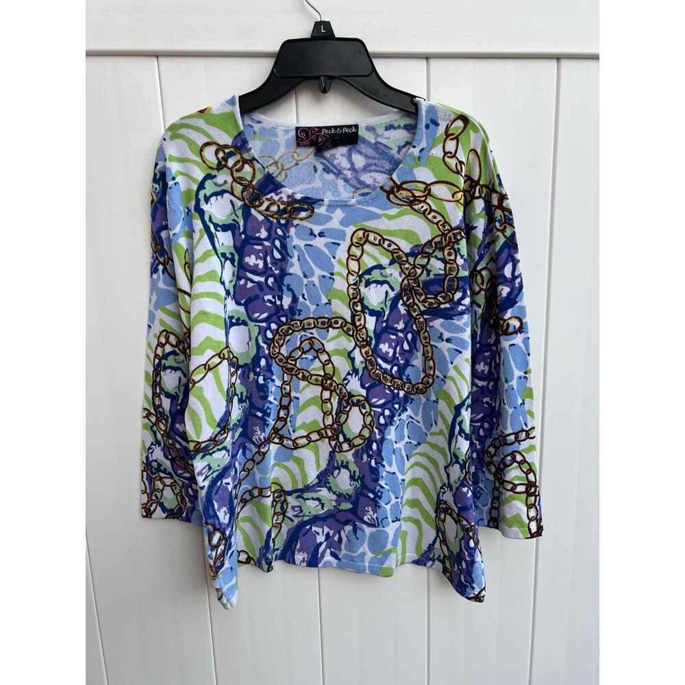 Peck & Peck Womens Top 3/4 Sleeve Stretchy Large Heavy Rayon Nylon